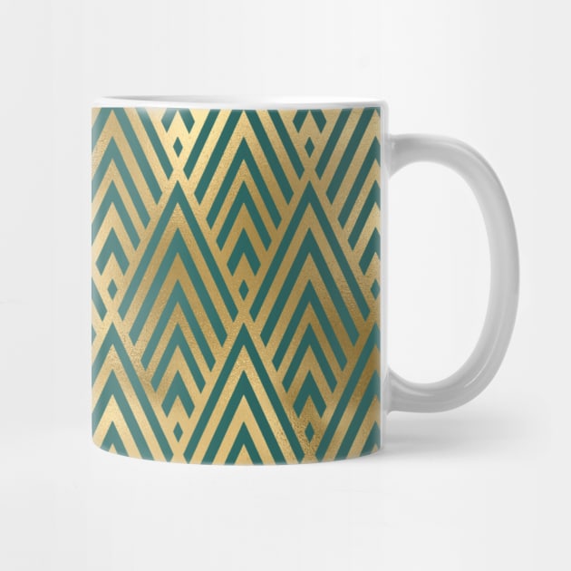 Teal and Gold Vintage Art Deco Chevron Pattern by podartist